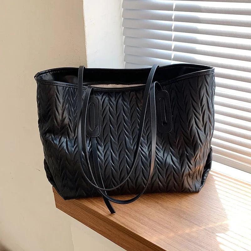 Large Capacity Women Tote Shoulder Bag Solid Square Handbag Shopping Bag