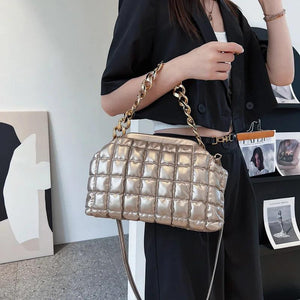 Thick Chain Handbag And Purses Yellow Green Pleated Shoulder Bags