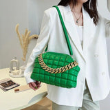 Thick Chain Handbag And Purses Yellow Green Pleated Shoulder Bags