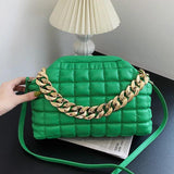 Thick Chain Handbag And Purses Yellow Green Pleated Shoulder Bags