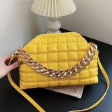 Thick Chain Handbag And Purses Yellow Green Pleated Shoulder Bags