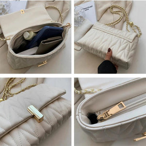 Quilted Shoulder Side Bags Women PU Leather Flap Crossbody Square Handbags