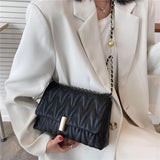 Quilted Shoulder Side Bags Women PU Leather Flap Crossbody Square Handbags