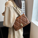 Quilted Shoulder Side Bags Women PU Leather Flap Crossbody Square Handbags