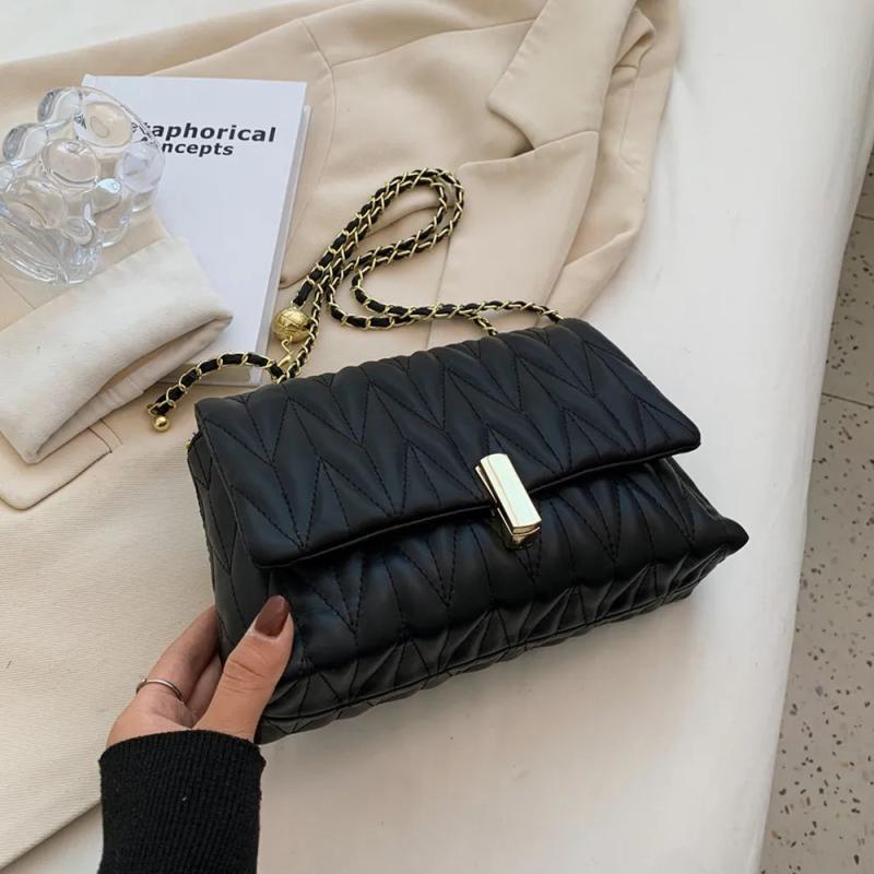 Quilted Shoulder Side Bags Women PU Leather Flap Crossbody Square Handbags