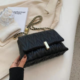 Quilted Shoulder Side Bags Women PU Leather Flap Crossbody Square Handbags