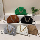 Women PU Leather Shell Clip Prom Clutch Chain Shoulder Bag Brown