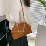 Women PU Leather Shell Clip Prom Clutch Chain Shoulder Bag Brown