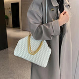Women PU Leather Shell Clip Prom Clutch Chain Shoulder Bag Brown