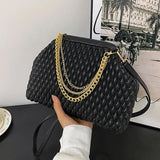 Women PU Leather Shell Clip Prom Clutch Chain Shoulder Bag Brown