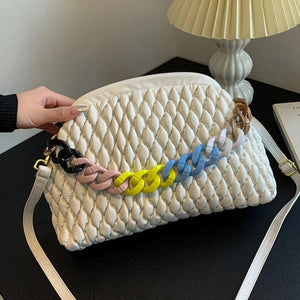 Women Crossbody Bag Quilted Shoulder Bag Acrylic Chain Clutch