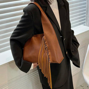 Women Tassel Bucket Bags Small Tote Shoulder Bags