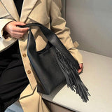 Women Tassel Bucket Bags Small Tote Shoulder Bags