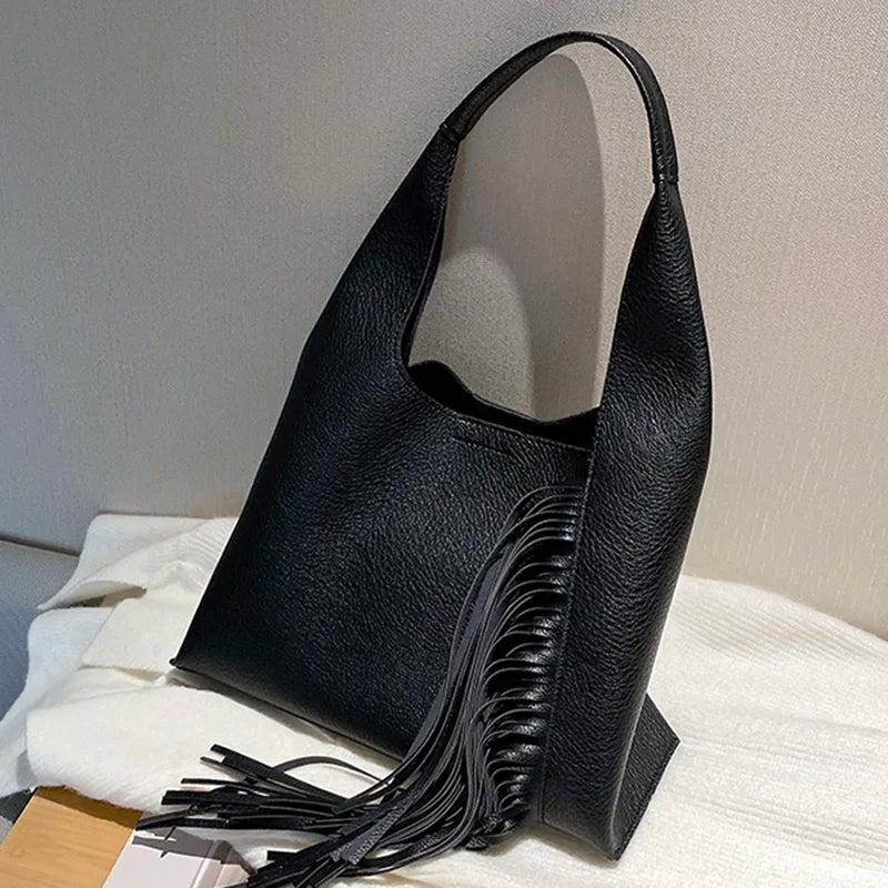 Women Tassel Bucket Bags Small Tote Shoulder Bags