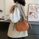 Women PU Leather Drawstring Bucket Bags Shoulder Bag Small Handbags