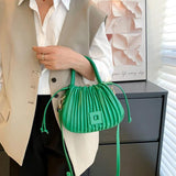 Women PU Leather Drawstring Bucket Bags Shoulder Bag Small Handbags