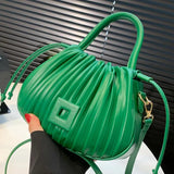 Women PU Leather Drawstring Bucket Bags Shoulder Bag Small Handbags