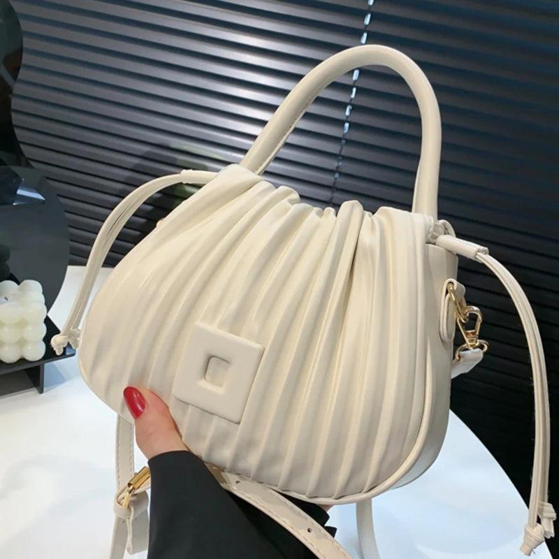 Women PU Leather Drawstring Bucket Bags Shoulder Bag Small Handbags