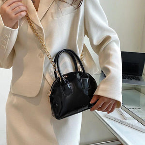 Women Orange Shell Bag Chain Messenger Bag Patent Leather Shoulder Bags Handbags