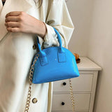 Women Orange Shell Bag Chain Messenger Bag Patent Leather Shoulder Bags Handbags