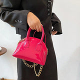 Women Orange Shell Bag Chain Messenger Bag Patent Leather Shoulder Bags Handbags