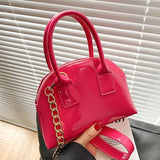 Women Orange Shell Bag Chain Messenger Bag Patent Leather Shoulder Bags Handbags
