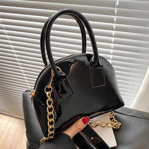 Women Orange Shell Bag Chain Messenger Bag Patent Leather Shoulder Bags Handbags