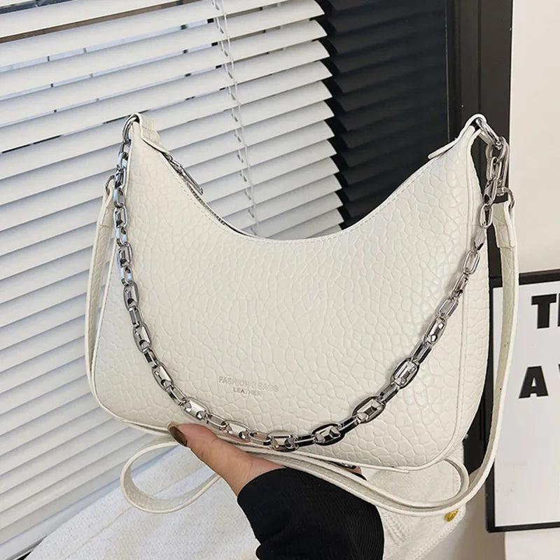 Women Soft PU Leather Underarm Bag Vintage Lady Handbags Chain Shoulder Bags