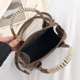 Women Beige Shoulder Bag Woven Handbag Clutch