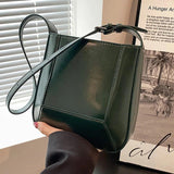 Women Pu Leather Bucket Bags Red Handbags Casual Big Tote Green