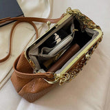 Women Chain Shoulder Bags Green Brown Clutch Handbags Clip Crossbody Bags Totes