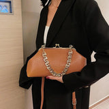 Women Chain Shoulder Bags Green Brown Clutch Handbags Clip Crossbody Bags Totes