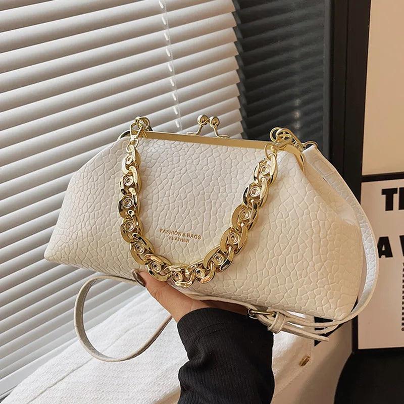 Women Chain Shoulder Bags Green Brown Clutch Handbags Clip Crossbody Bags Totes