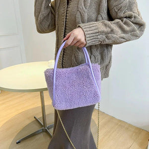 Women's Winter Faux Fur Handbag Totes in Green Yellow Purple