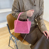 Women's Winter Faux Fur Handbag Totes in Green Yellow Purple