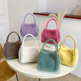 Women's Winter Faux Fur Handbag Totes in Green Yellow Purple