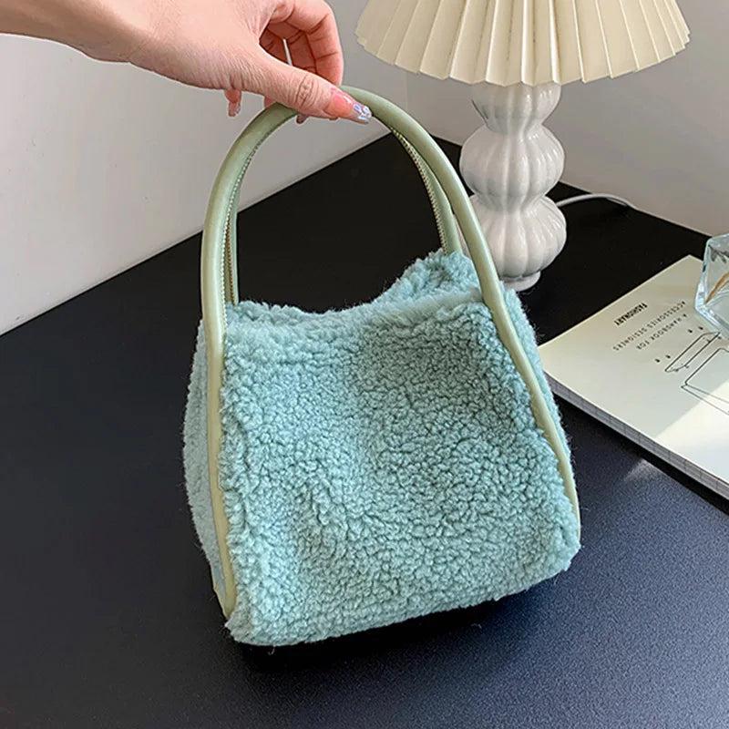 Women's Winter Faux Fur Handbag Totes in Green Yellow Purple