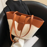 Women Leather Handbag Shoulder Bag Large Totes Solid Composite Bags