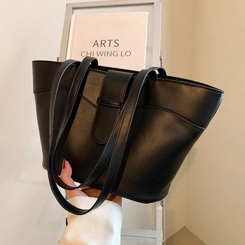 Women Leather Handbag Shoulder Bag Large Totes Solid Composite Bags
