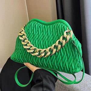 Women Fold Cloud Armpit Evening Clutch Green Silver Messenger Bags