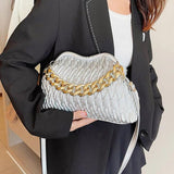 Women Fold Cloud Armpit Evening Clutch Green Silver Messenger Bags