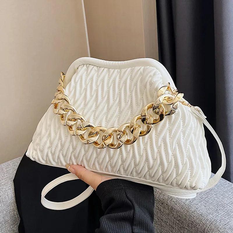 Women Fold Cloud Armpit Evening Clutch Green Silver Messenger Bags