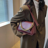 Vintage Women Shoulder Bag PU Leather Crossbody Bag Chain Small Square Flap Bag