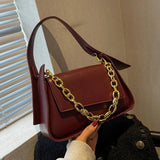 Vintage Women Shoulder Bag PU Leather Crossbody Bag Chain Small Square Flap Bag