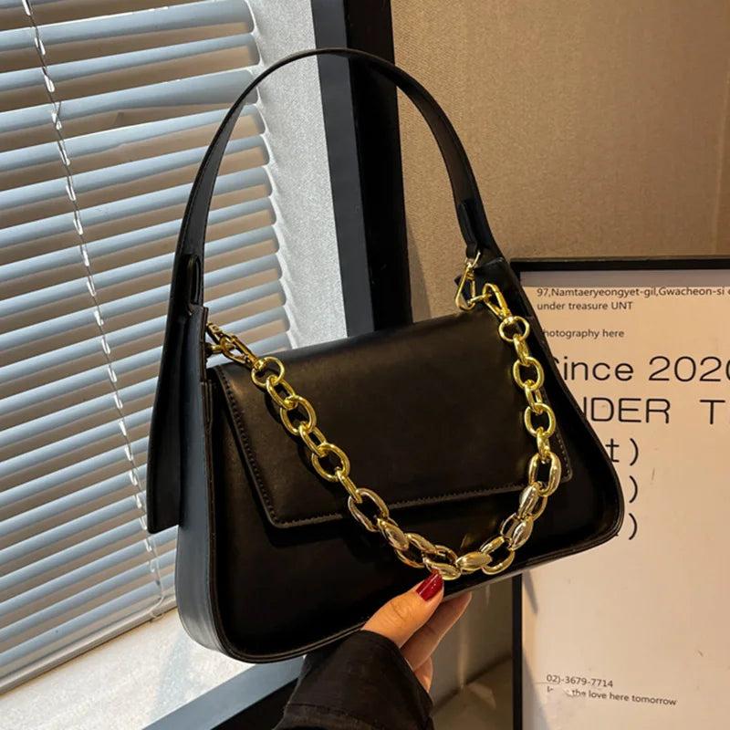 Vintage Women Shoulder Bag PU Leather Crossbody Bag Chain Small Square Flap Bag