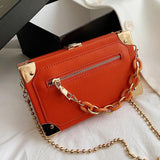 Women Acrylic Small Flap Box Bag Lady Chain Messenger Bag Orange Handbags