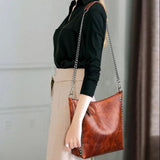 Rivet Chain Shoulder Bag Soft Leather Bucket Bag
