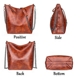 Rivet Chain Shoulder Bag Soft Leather Bucket Bag