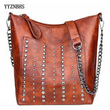 Rivet Chain Shoulder Bag Soft Leather Bucket Bag