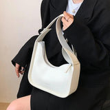 Green Pu Leather Shoulder Bag Lady Wide Strap Satchels Half Moon Bags